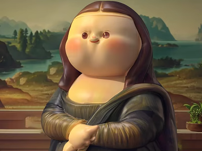 Plump Mona Lisa Inspired Doll With Crossed Hands And Natural Scenic Backdrop 3d model