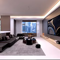 Modern Luxury Open Living And Dining Room With Comfortable Leather Sofa And Panoramic City View