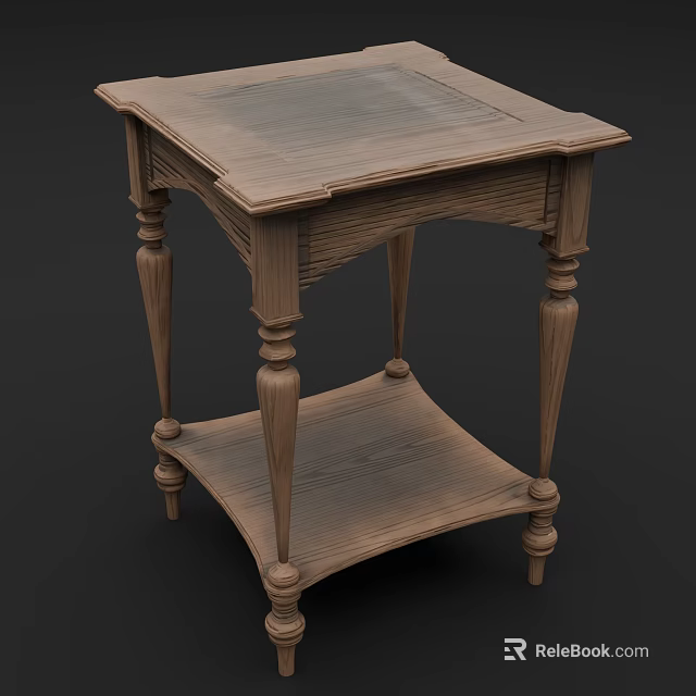 Elegant Classic Wooden Coffee Table With Carved Details And Two Tier Shelves 3d model 