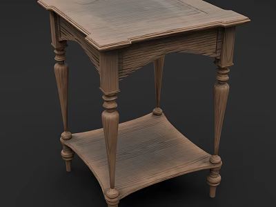 Elegant Classic Wooden Coffee Table With Carved Details And Two Tier Shelves 3d model