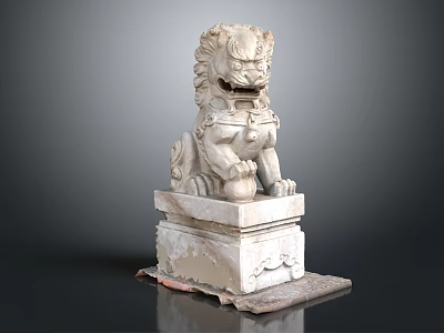 Traditional Chinese Stone Lion Sculpture With Carved Pedestal And Intricate Details 3d model