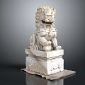 Traditional Chinese Stone Lion Sculpture With Carved Pedestal And Intricate Details
