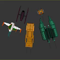 Futuristic Spacecraft Models With Orange And Green Design For Cosmic Exploration