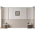 Modern Minimalist Bedroom Accent Wall With Fabric Panels Vertical Stripes And Framed Artwork