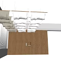 White Fabric Like Hanging Structures From Ceiling Over Wooden Wall With Square Opening And Blinds