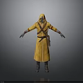 Yellow Hooded Robe Character With Gas Mask And Belt On Gray Background