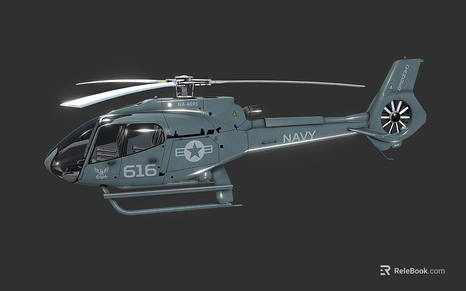 Military Navy Helicopter With Identification Number 616 And Gray Exterior Design 3d model 
