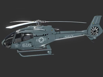 Military Navy Helicopter With Identification Number 616 And Gray Exterior Design 3d model