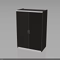 Dark Brown Double Door Cabinet With Silver Handles And White Borders On Top And Bottom