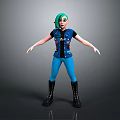 Game and Movie Character Featuring Green Hair Blue Vest Black T-Shirt Blue Pants Black Boots