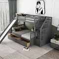 Modern Kids Bunk Bed With Slide Storage Drawers Nightstands And Wall Art