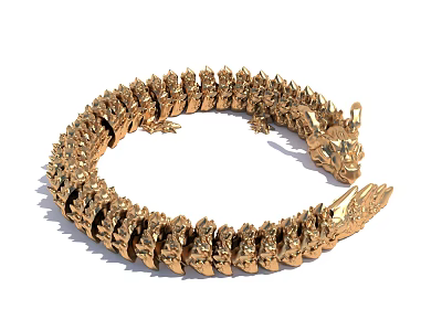 Golden Dragon Shaped Necklace With Exquisite Scales And Claw Details 3d model
