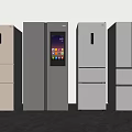 Different Style Refrigerators With Digital Display Screen Displayed Side By Side In Various Colors 3d model