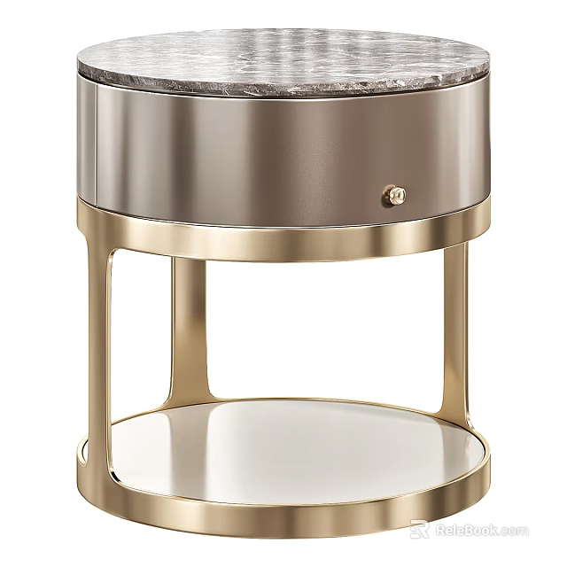 Modern Bedside Table With Marble Top Metal Frame Drawer And Lower Shelf 3d model 