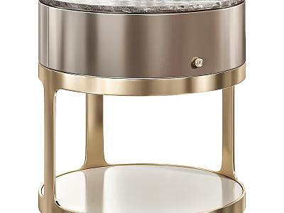 Modern Bedside Table With Marble Top Metal Frame Drawer And Lower Shelf 3d model