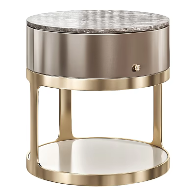 Modern Bedside Table With Marble Top Metal Frame Drawer And Lower Shelf 3d model
