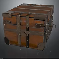 Vintage Wooden Storage Trunk with Metal Fittings and Brass Lock Accents