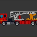 Red Fire Truck With Extended Ladder And Orange Rescue Equipment