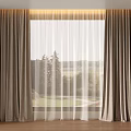 Neutral Layered Curtains With Sheer White Panels For Modern Room Window Scenic View
