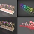 Creative 3D Art Installations With Colorful Rings Transparent Frame And Pink Spheres