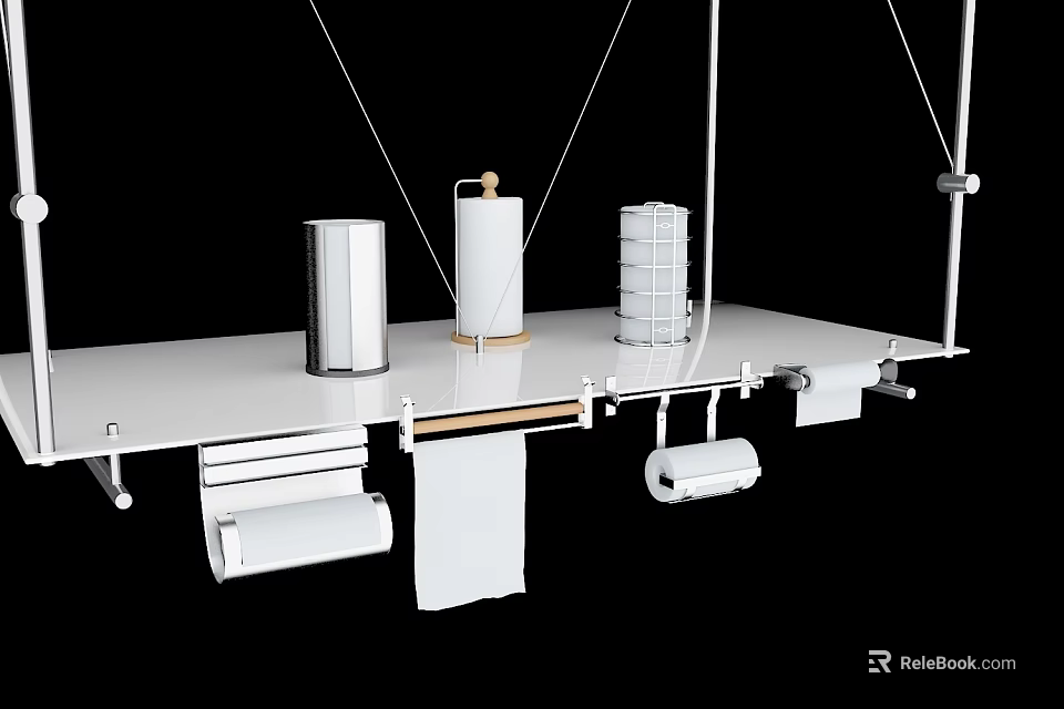 Organized White Hanging Workbench With Metal Structure And Storage Rolls 3d model