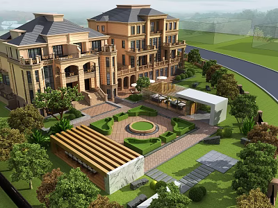 Luxurious Detached Villa With European Style Exterior And Landscaped Garden Courtyard 3d model