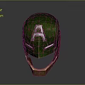 Green Superhero Character Helmet With Silver A Symbol And Glowing Eye Details