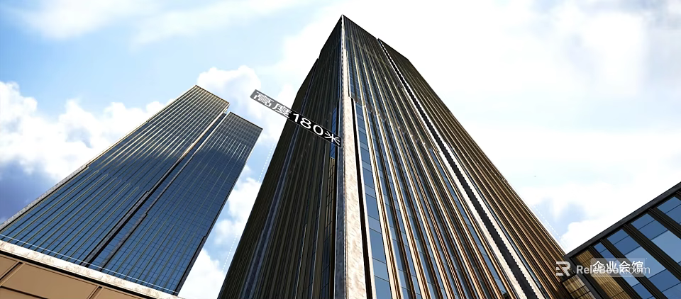 Modern High Rise Office Building Exterior With Glass Curtain Wall Metal Structure And Blue Sky 3d model 