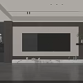 Elegant Modern Living Room Interior With Gray Marble TV Wall Green Plant And Wall Art