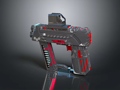 Futuristic Sci-Fi Weapon With Gray Red Design Tactical Scope And Sleek Metallic Finish 3d model