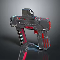 Futuristic Sci-Fi Weapon With Gray Red Design Tactical Scope And Sleek Metallic Finish