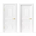 White Interior Hinged Doors With Simple Design And Golden Handles 3d model