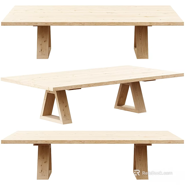 Natural Light Wooden Dining Table With Various Triangle And Straight Leg Designs 3d model 