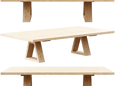 Natural Light Wooden Dining Table With Various Triangle And Straight Leg Designs 3d model
