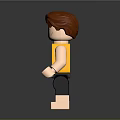Lego Minifigure With Red Hair Yellow Vest Black Logo And Black Shorts