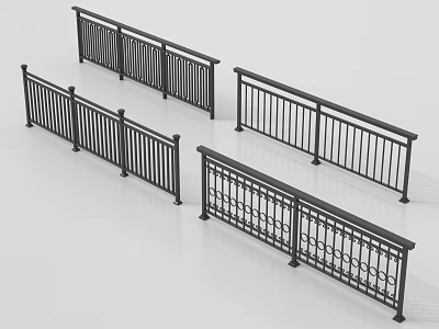 Elegant Black Metal Railings With Various Decorative Designs For Home And Building 3d model
