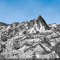 Rural Landscape Featuring Snowy Mountain Range With White Snow Covered Peaks Under Clear Blue Sky