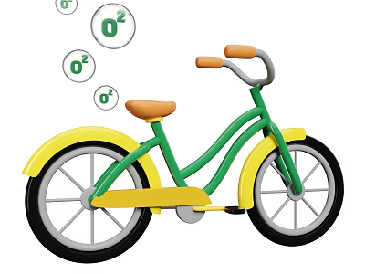 Colorful Children Bicycle With Green Frame Yellow Wheels And Oxygen Bubbles 3d model