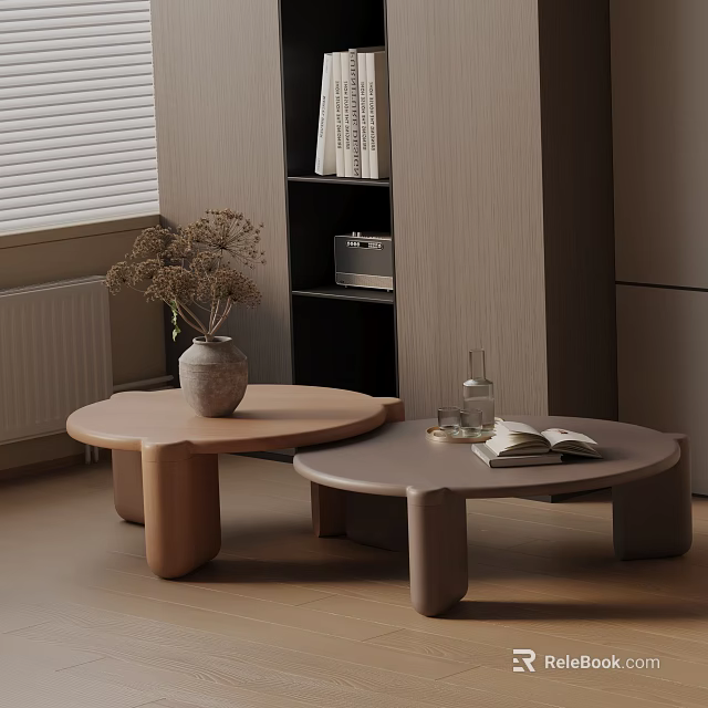 Modern Sofa Coffee Table Set Light Brown Gray Irregular Design With Dried Flowers Open Book 3d model