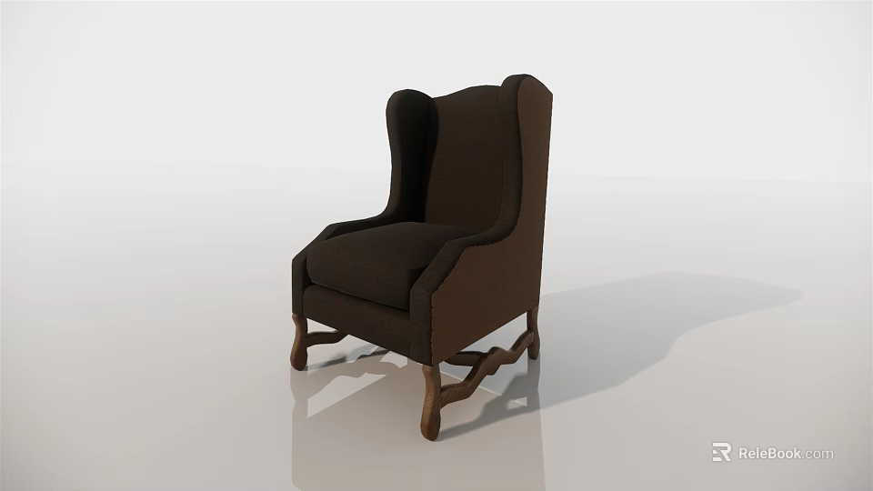 Brown Single Sofa With Classic Design Wooden Legs And High Backrest 3d model