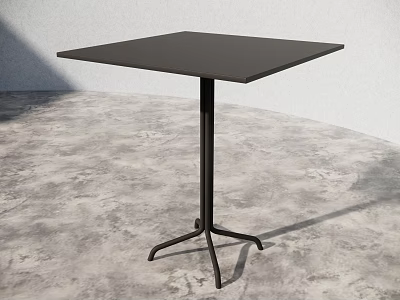 Square Black Dining Table With Single Pedestal Base On Gray Floor 3d model