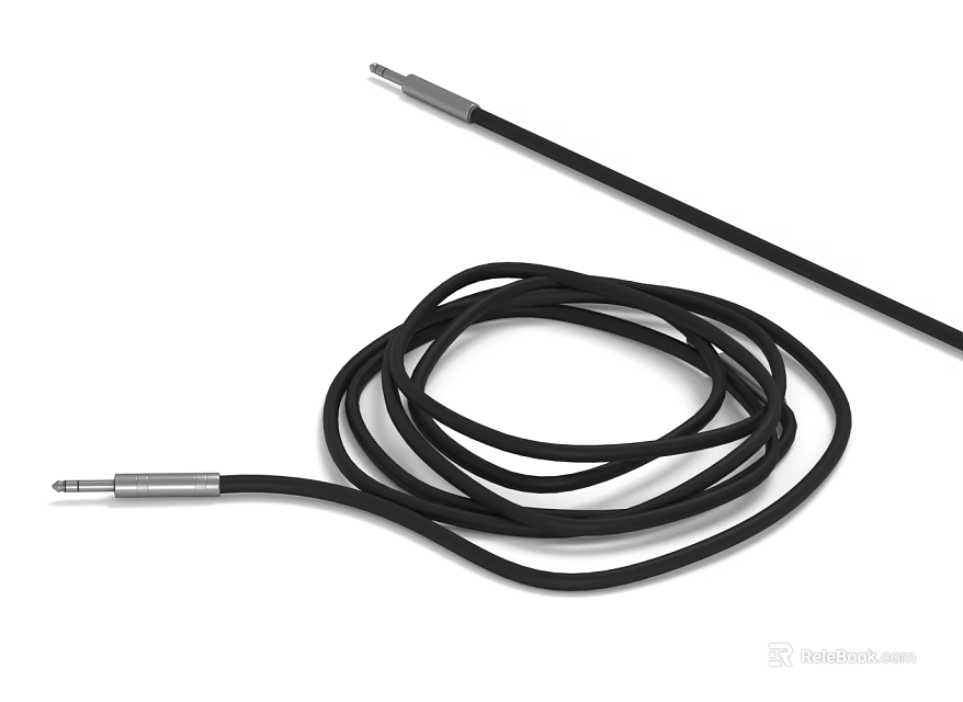 Black Audio Cable With Connector And Flexible Cord 3d model 