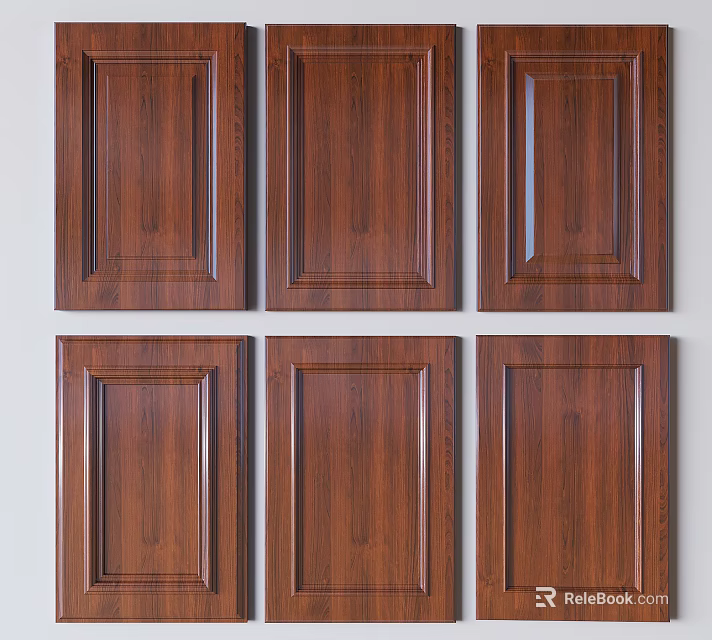 Wooden Wardrobe Doors With Dark Brown Finish And Simple Panel Design 3d model 