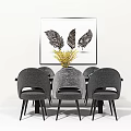 Modern Dining Table Set With Grey Chairs Feather Wall Art And Floral Centerpiece Decoration