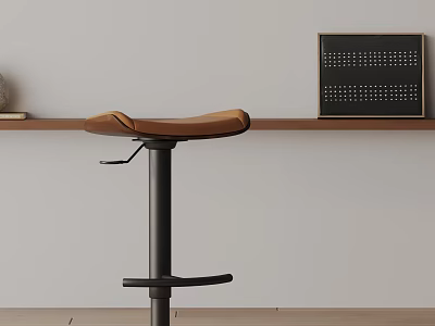 Modern Bar Stool With Brown Leather Seat And Black Metal Frame In Minimalist Setting 3d model