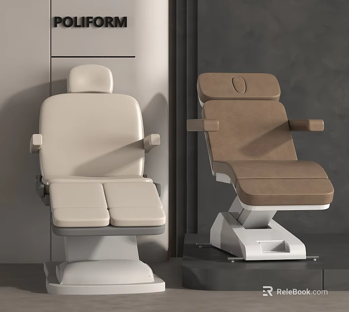 Beige And Brown Adjustable Medical Treatment Chairs With Armrests And White Bases 3d model 