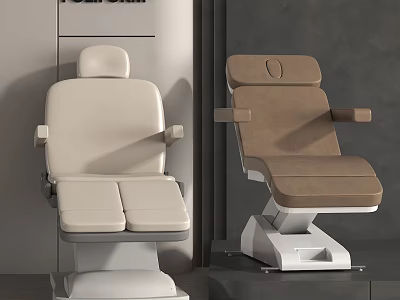 Beige And Brown Adjustable Medical Treatment Chairs With Armrests And White Bases 3d model