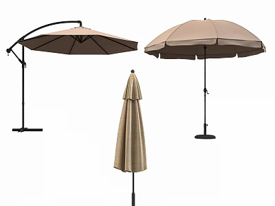 Stylish Patio Umbrella With Beige Canopy Various Styles And Black Metal Frame 3d model