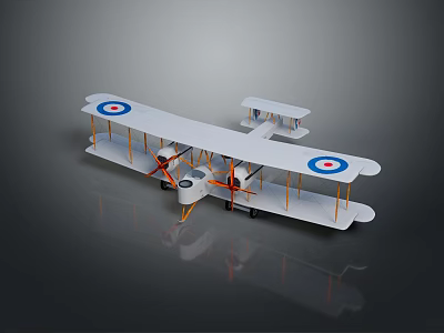 Vintage Passenger Plane Model With White Body Blue White Red Target Wings And Two Propellers 3d model