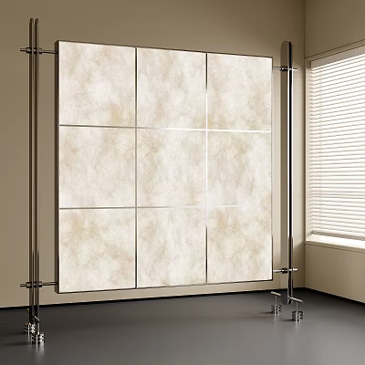 Modern Room Divider with Light Colored Textured Panels and Metal Frame Near Window 3d model